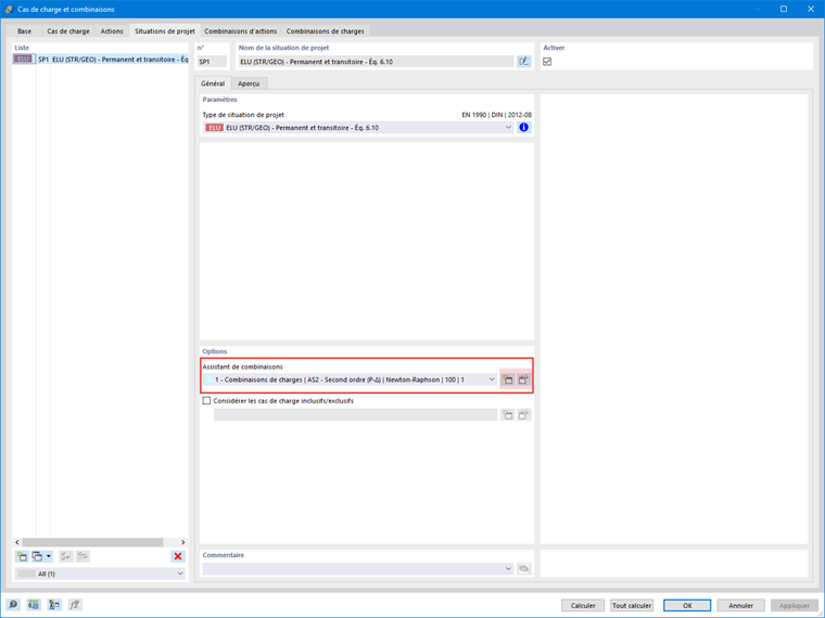 Assistant de combinaison dans la situation de projet