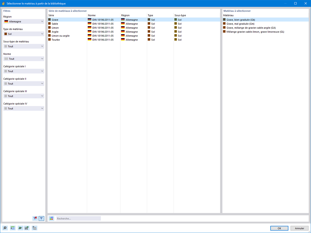 Sols dans la bibliothèque des matériaux