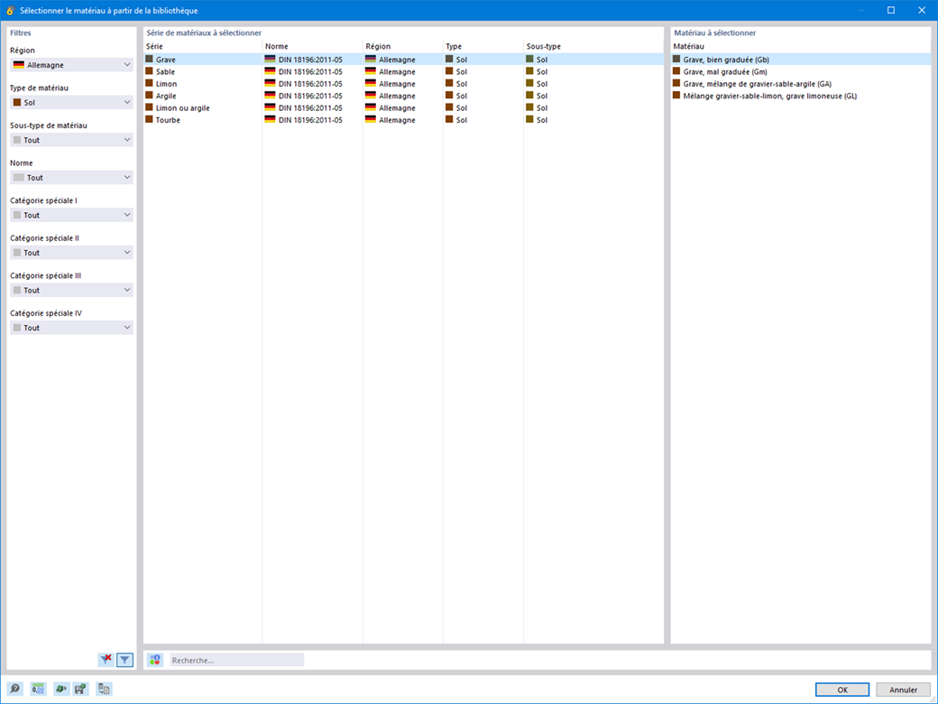 Sols dans la bibliothèque des matériaux