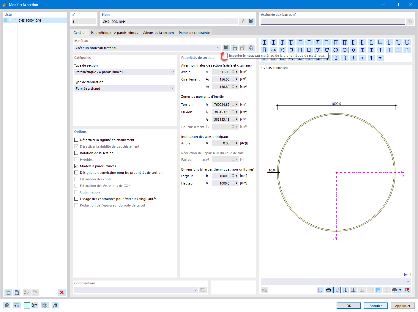 Modifier la section : général