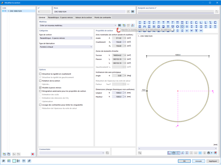 Modifier la section : général