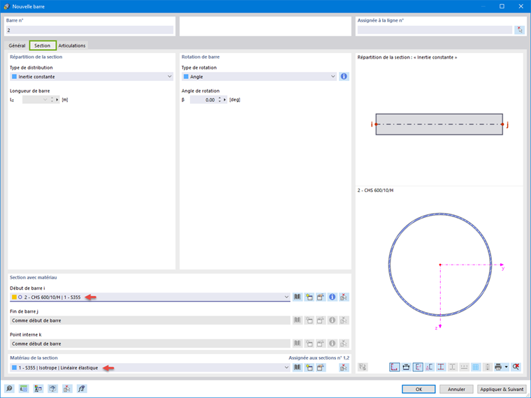Nouvelle barre : section