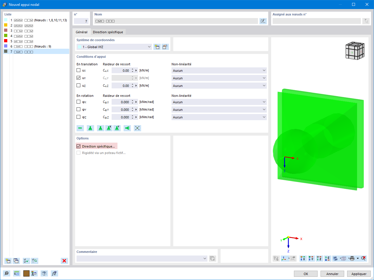 Activation de la « Direction spécifique » pour les appuis nodaux