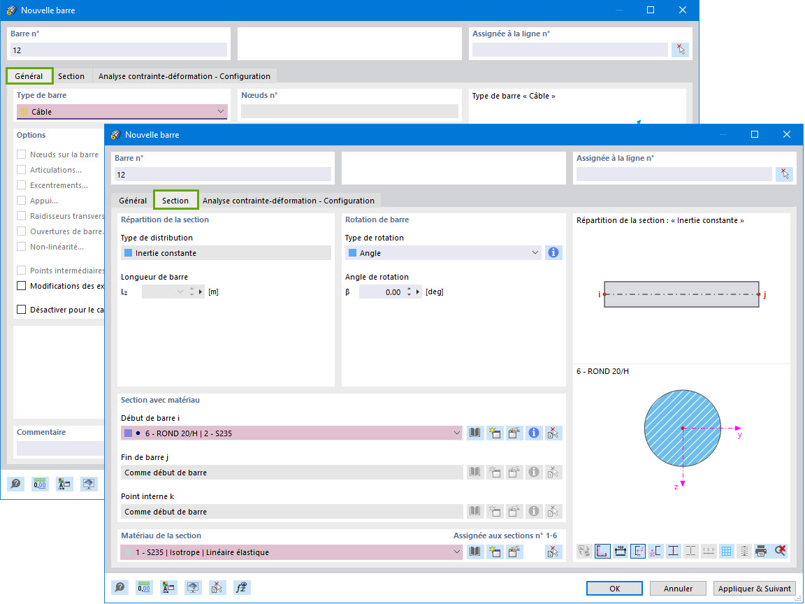 Section de la nouvelle barre