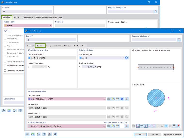 Section de la nouvelle barre