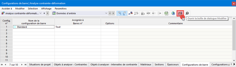 Tableau « Analyse contrainte-déformation »