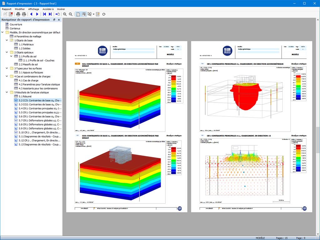 Rapport d'impression avec graphique des résultats de contrainte
