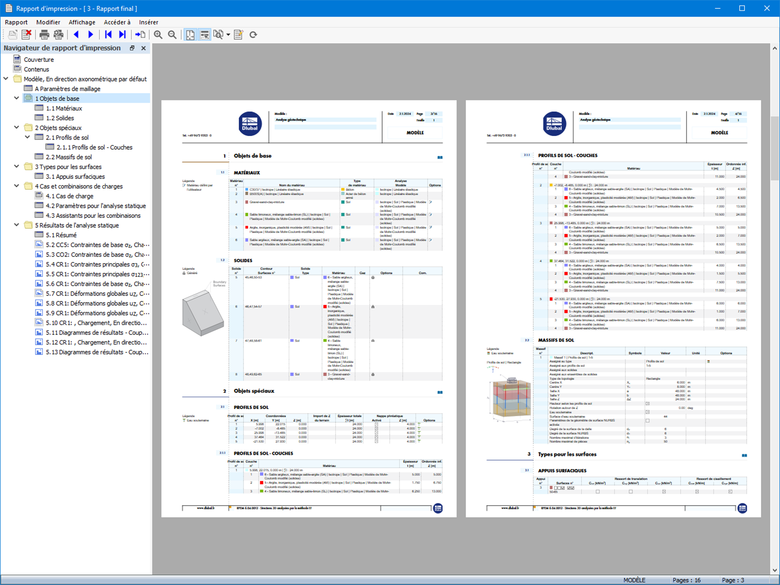 Rapport d'impression avec tableaux d'objets