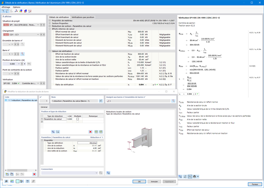 Analyse des assemblages métalliques soumis à une traction en présence de surfaces de section réduites par des trous de boulons
