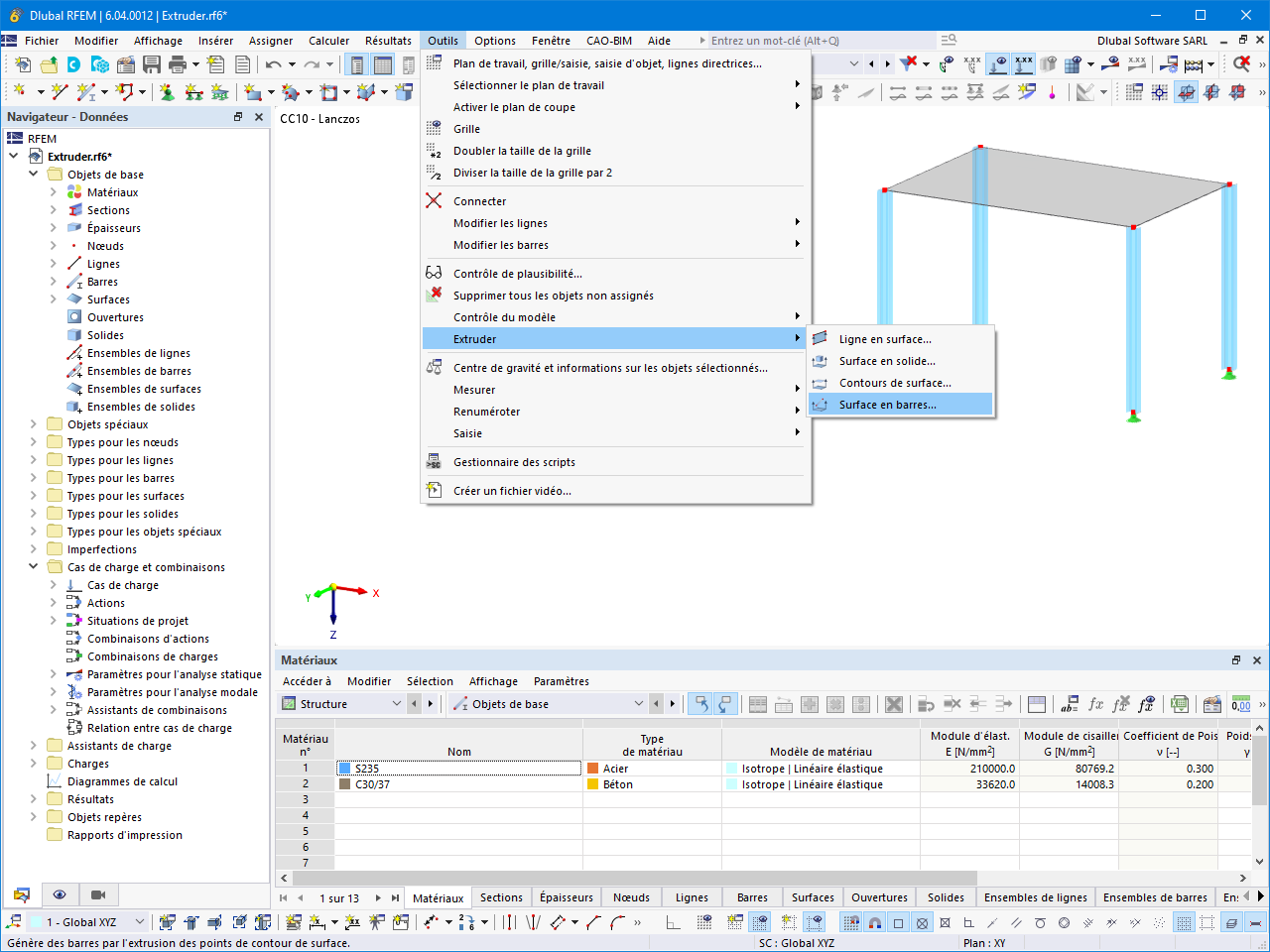 Fonctionnalité 002471 | Extruder la surface en barres