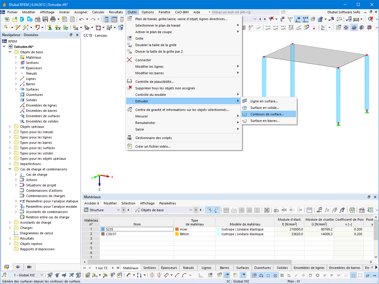 Fonctionnalité 002472 | Extruder les contours de surface