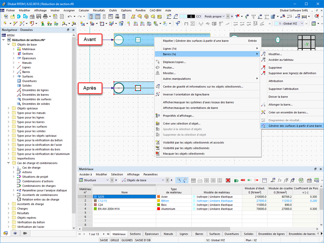 Fonctionnalité 002473 | Modèle surfacique à partir de la barre avec réductions de section locales de barre