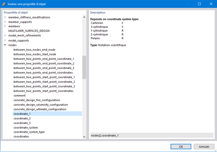 Boîte de dialogue « Insérer une propriété d’objet »