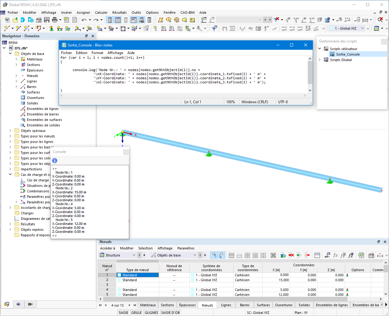 Vérification de la sortie dans la console