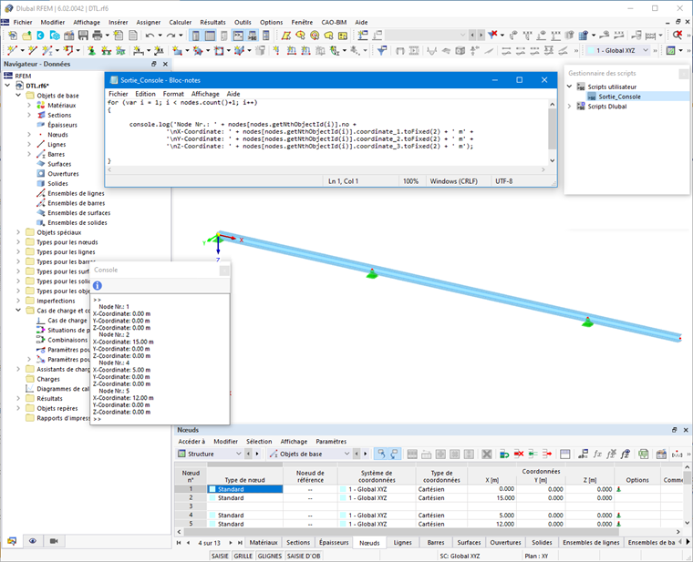 Vérification de la sortie dans la console