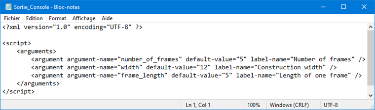 Script XML de la fenêtre d'entrée