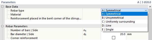 Sélectionner le type de barre d’armature