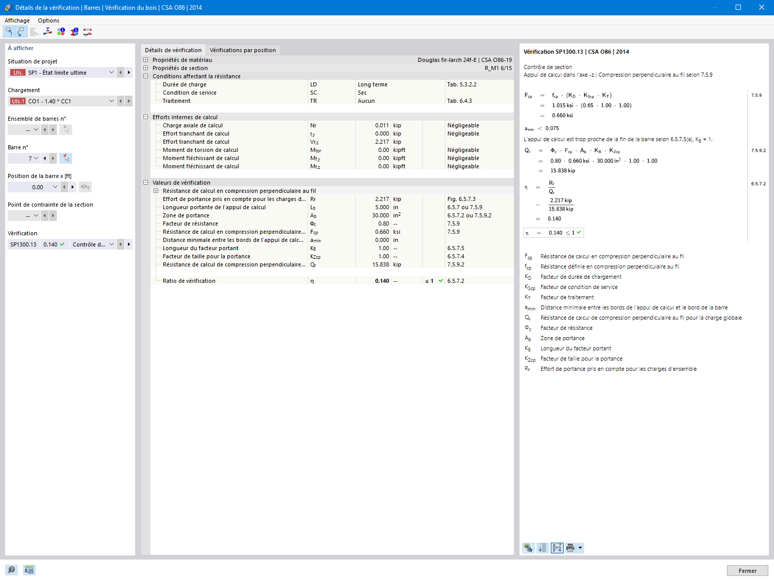 Détails de la vérification du bois pour la compression perpendiculaire au fil | CSA O86