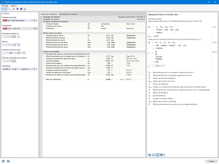 Détails de la vérification du bois pour la compression perpendiculaire au fil | CSA O86
