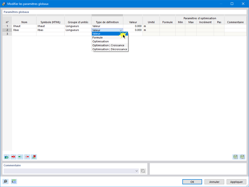 Modification des paramètres globaux