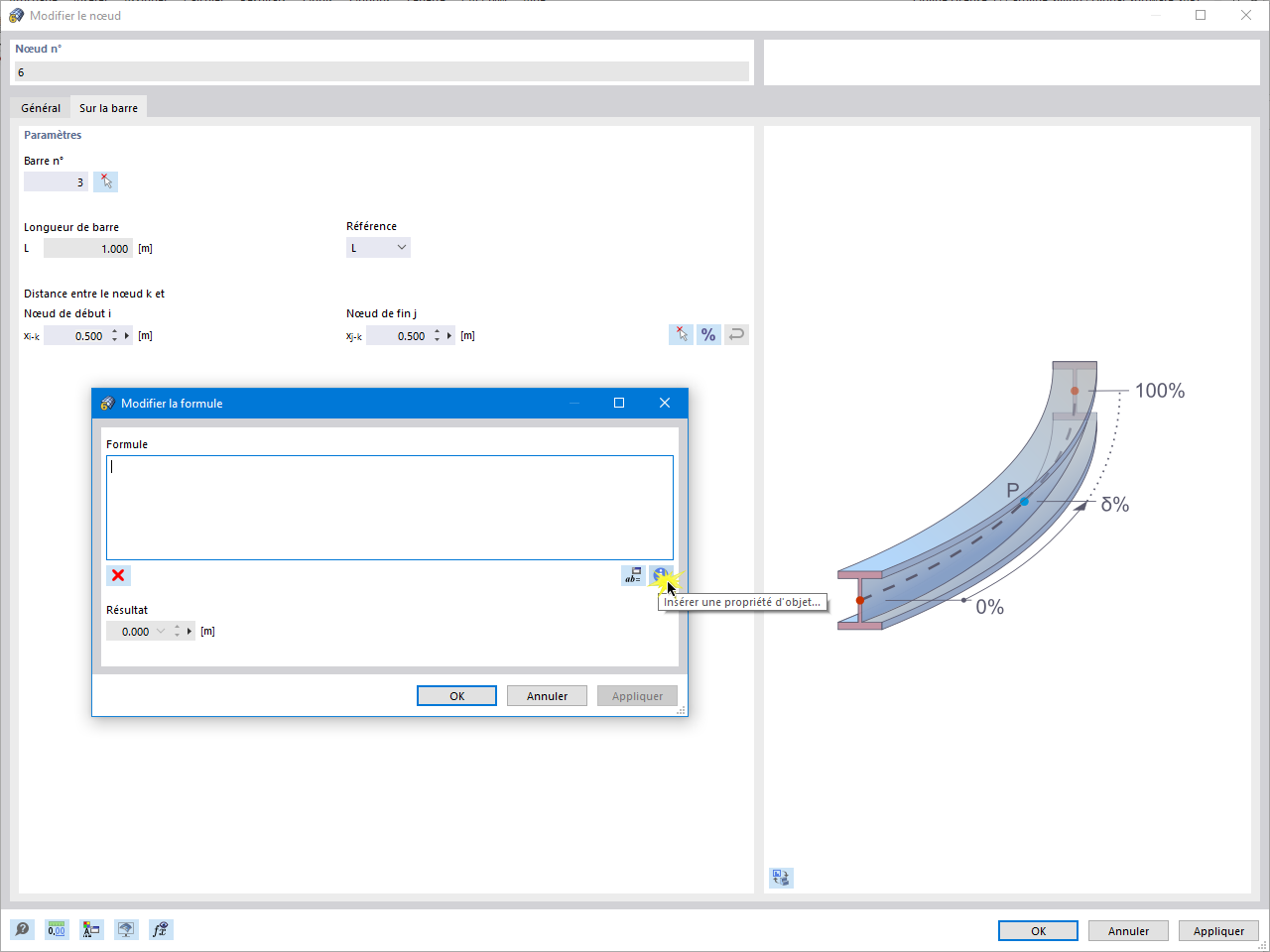 Insertion d'une propriété d'objet dans la formule