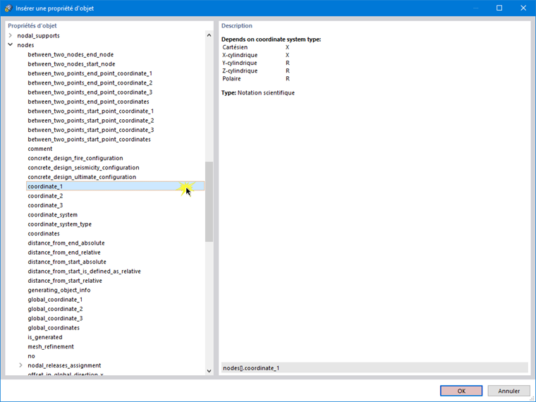 Propriétés d'objet