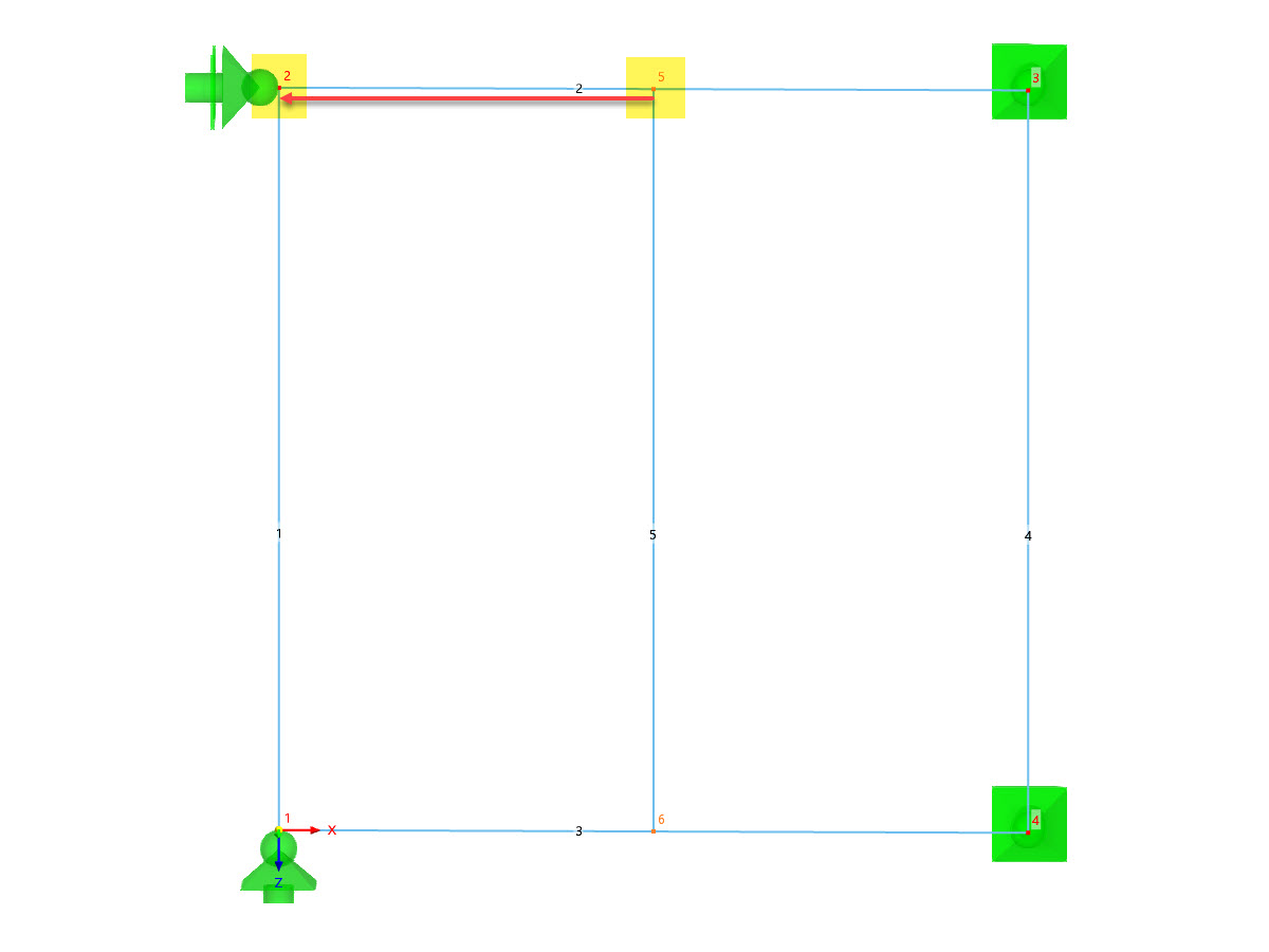 Distance entre le nœud n° 5 et le nœud de départ n° 2
