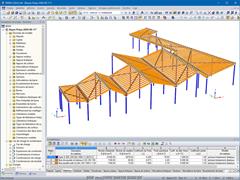 Charpente du préau modélisée dans RFEM (©D-Bois)