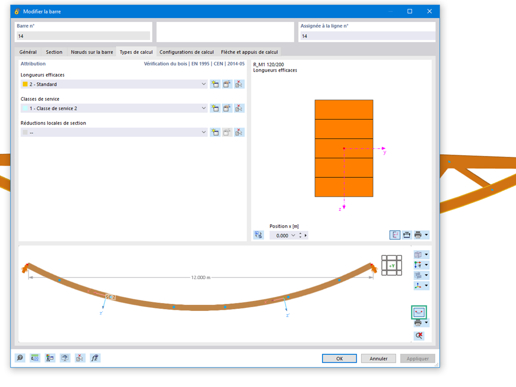 Représentation de la forme réelle de la poutre dans les propriétés de barre