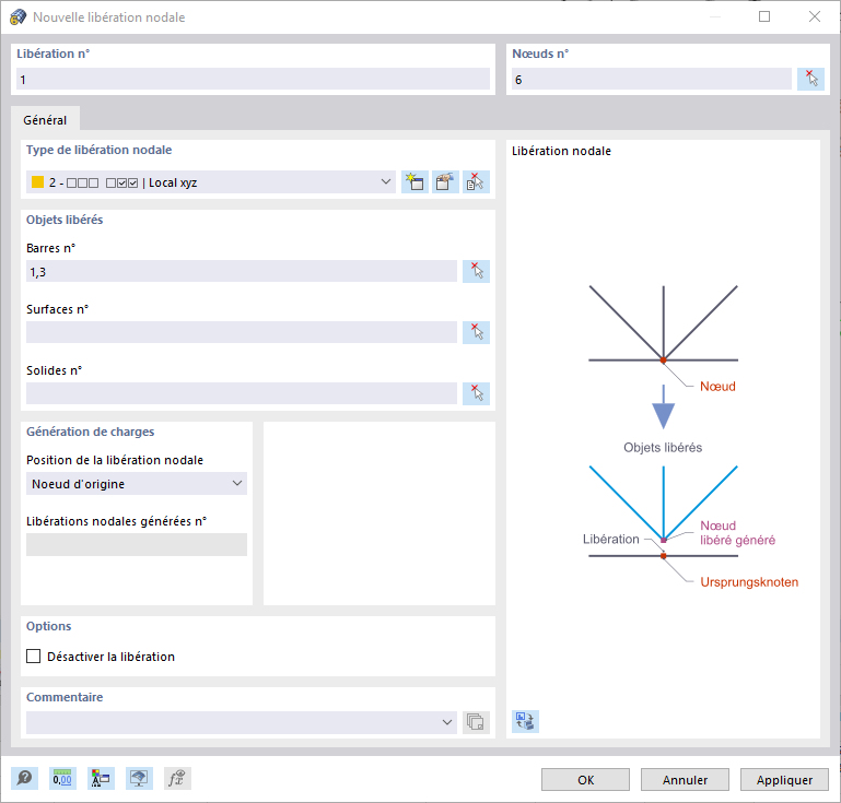 Boîte de dialogue « Nouvelle libération nodale »