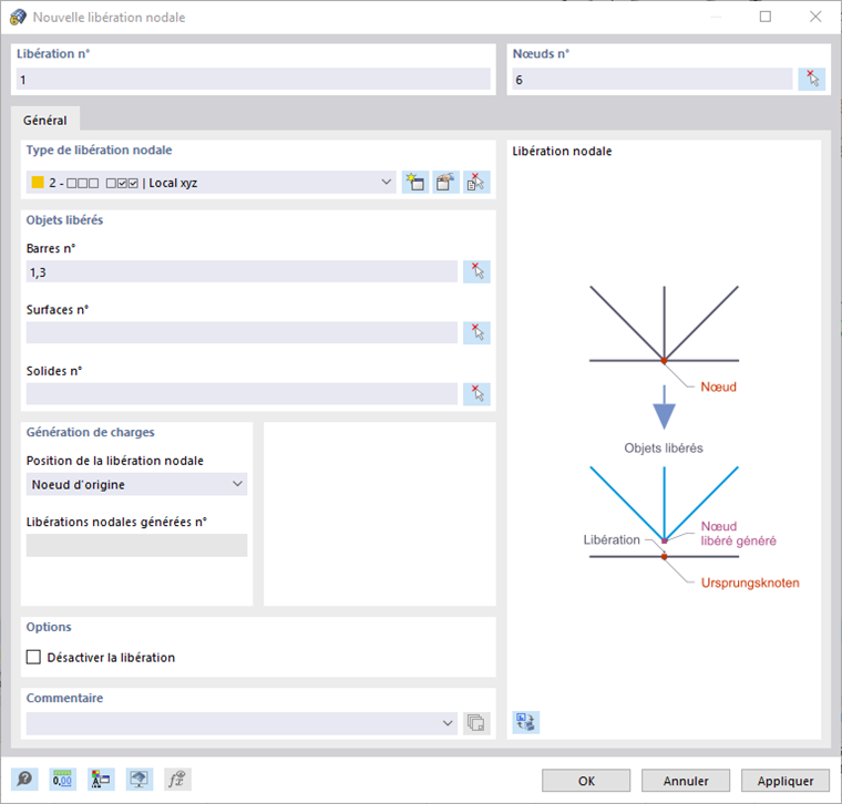 Boîte de dialogue « Nouvelle libération nodale »