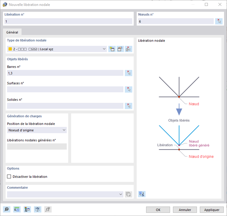 Boîte de dialogue « Nouvelle libération nodale »