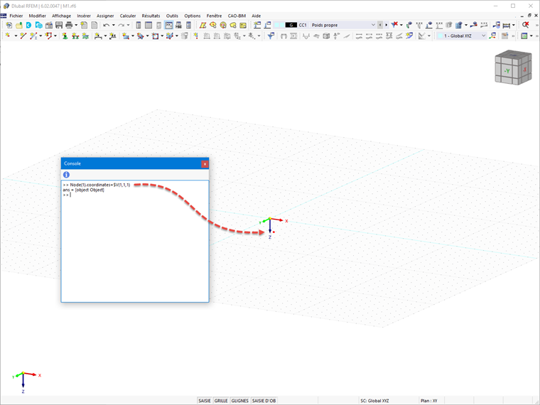 Exécution des commandes dans la console