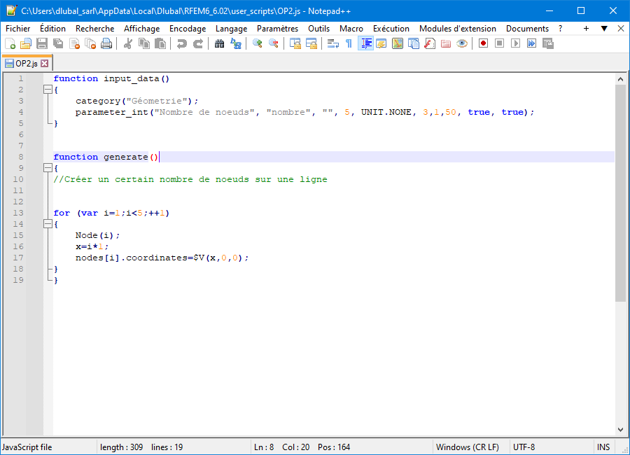Commande « Generate » dans le script