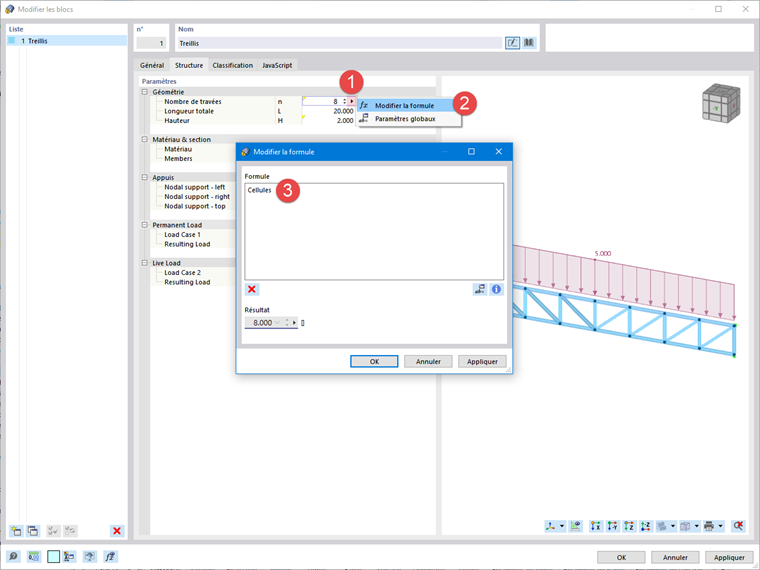 Connexion des paramètres géométriques du bloc aux paramètres globaux