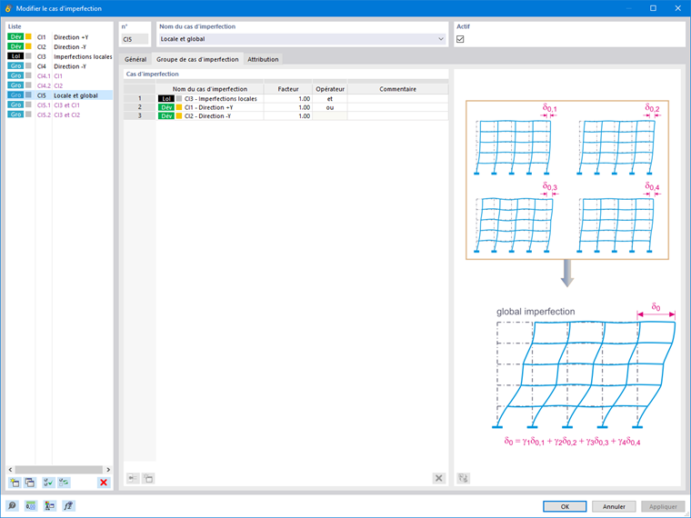 Groupe de cas d’imperfection - défaut initial global d’aplomb et mode de flambement local