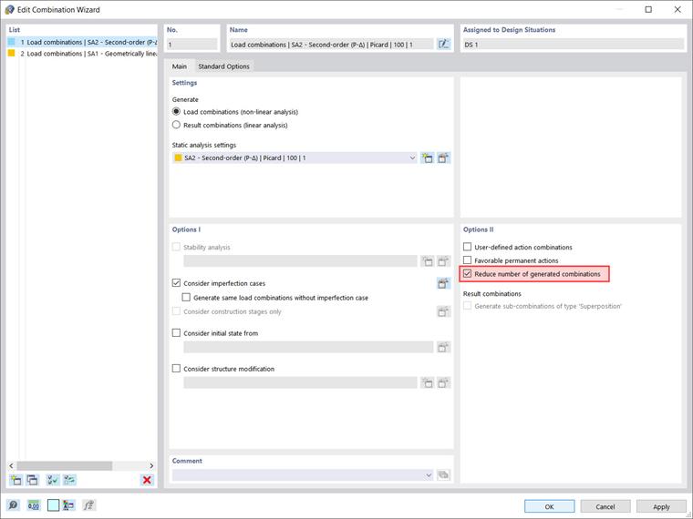 Option « Réduire le nombre de combinaisons générées » dans l’assistant de combinaisons