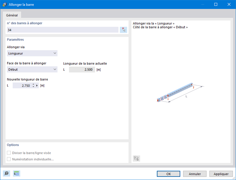 Boîte de dialogue Prolonger/Ajuster la barre