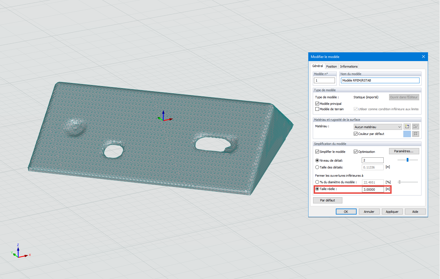 Fermer les ouvertures, axes principaux non parallèles ou normaux à la surface