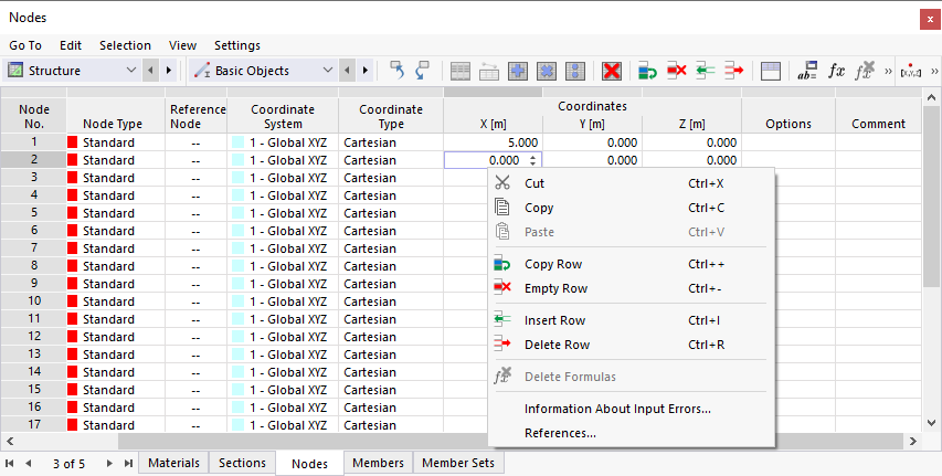 Fonctions du menu contextuel du tableau