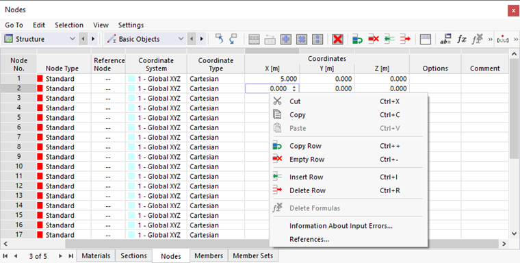 Fonctions du menu contextuel du tableau