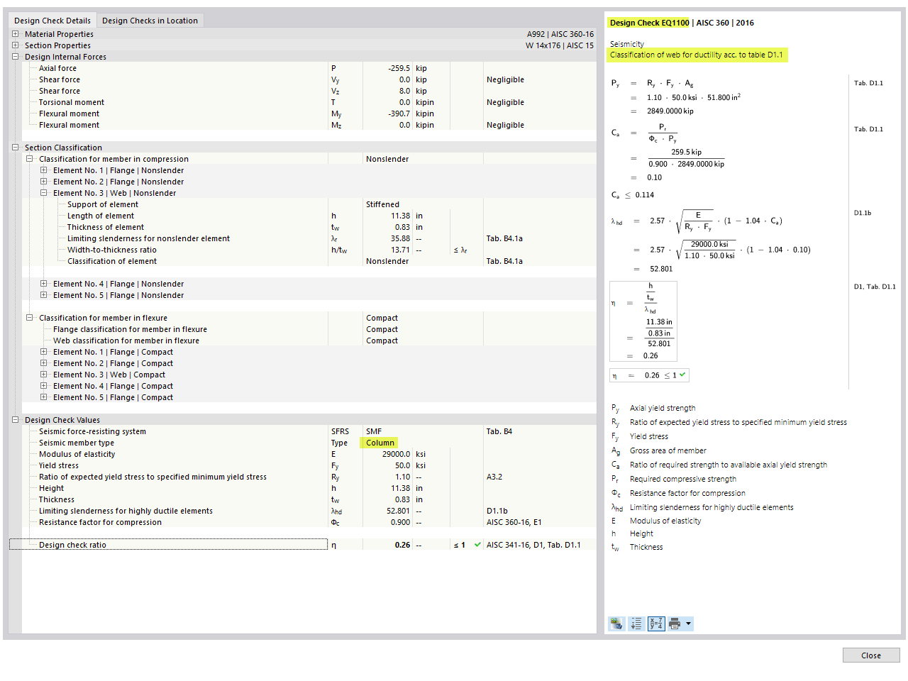 KB 001767 | AISC 341-16 Vérification des barres de portiques résistants à la flexion dans RFEM 6