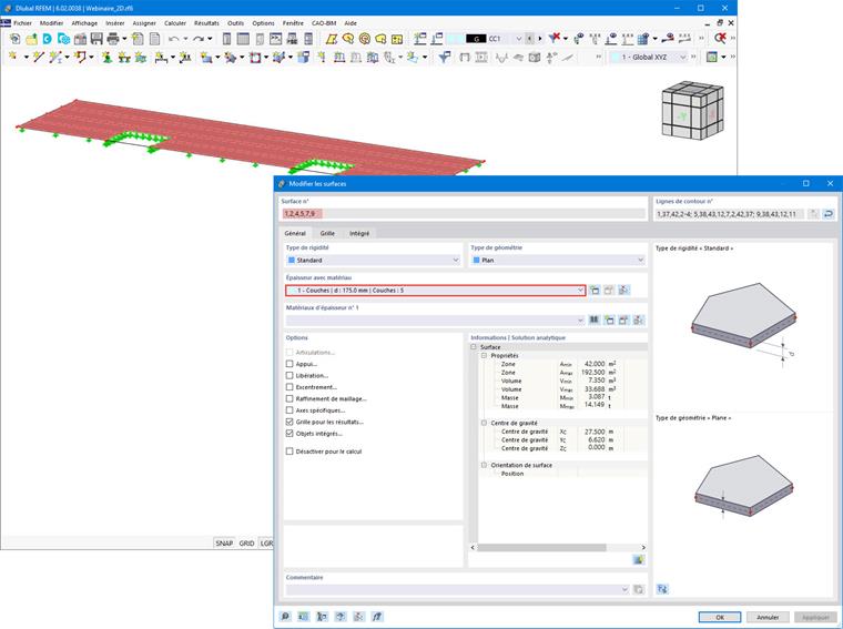 Attribution de l'épaisseur définie aux surfaces de la dalle