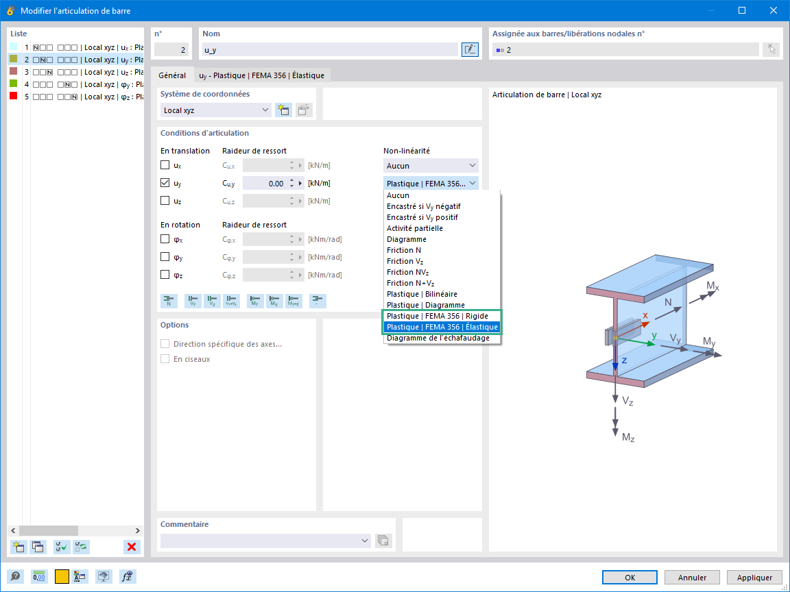 Articulations plastiques selon FEMA 356 dans RFEM