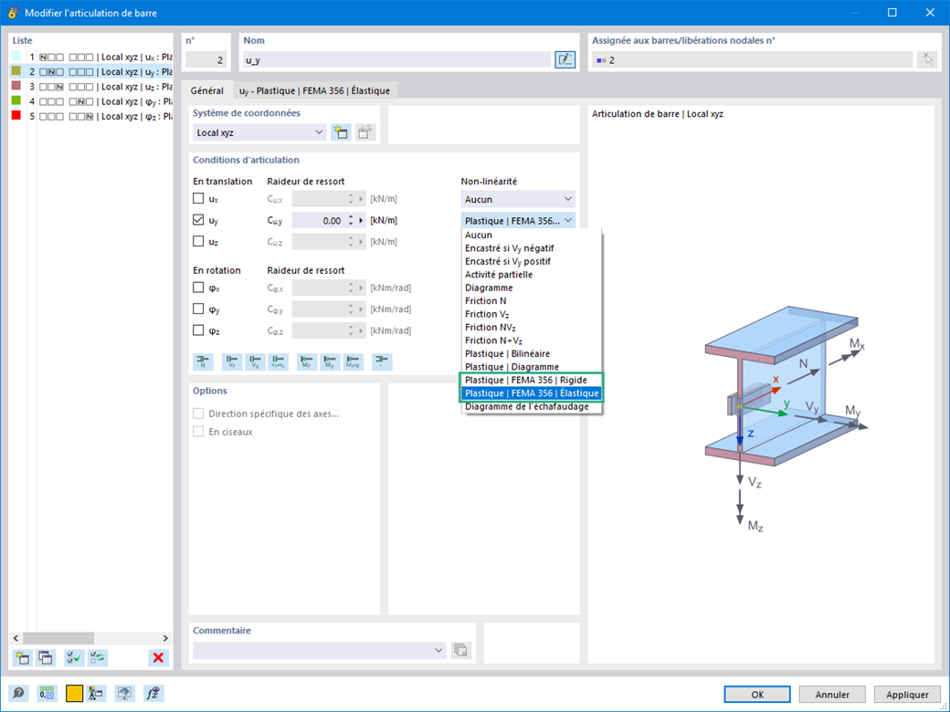 Articulations plastiques selon FEMA 356 dans RFEM