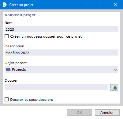 Création d'un nouveau projet