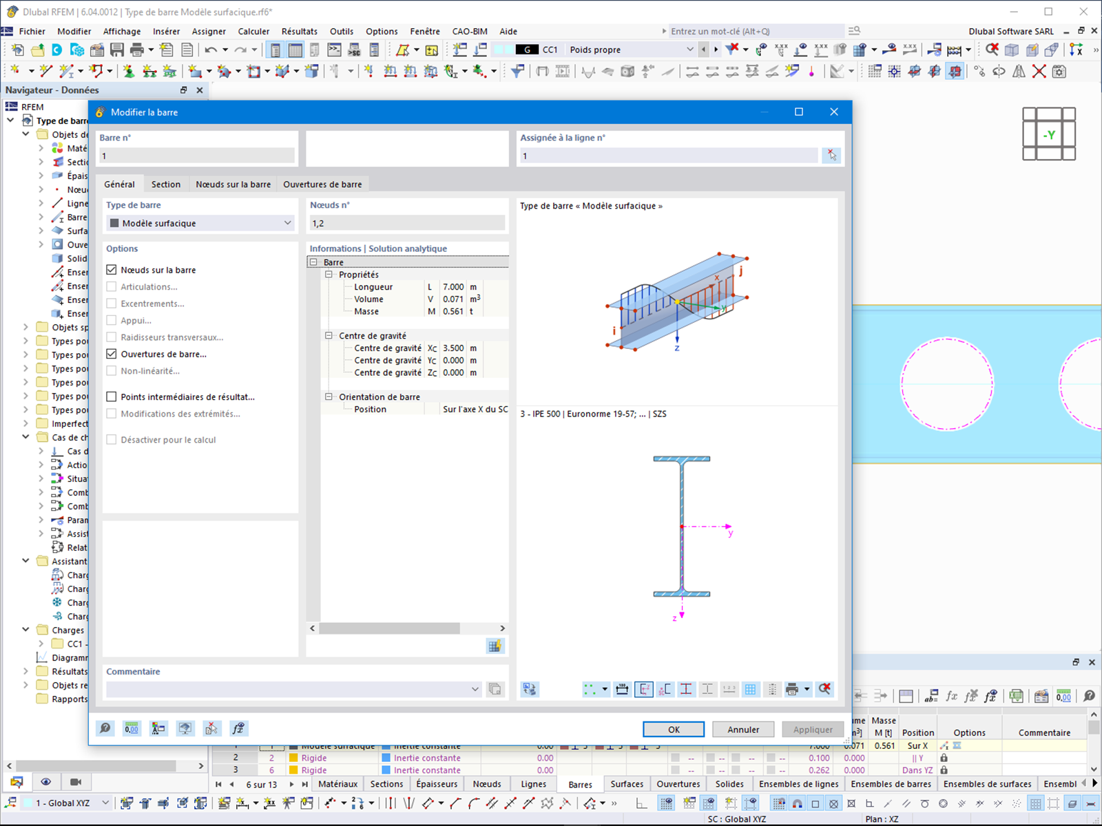 Fonctionnalité 002550 | Type de barre « Modèle surfacique »
