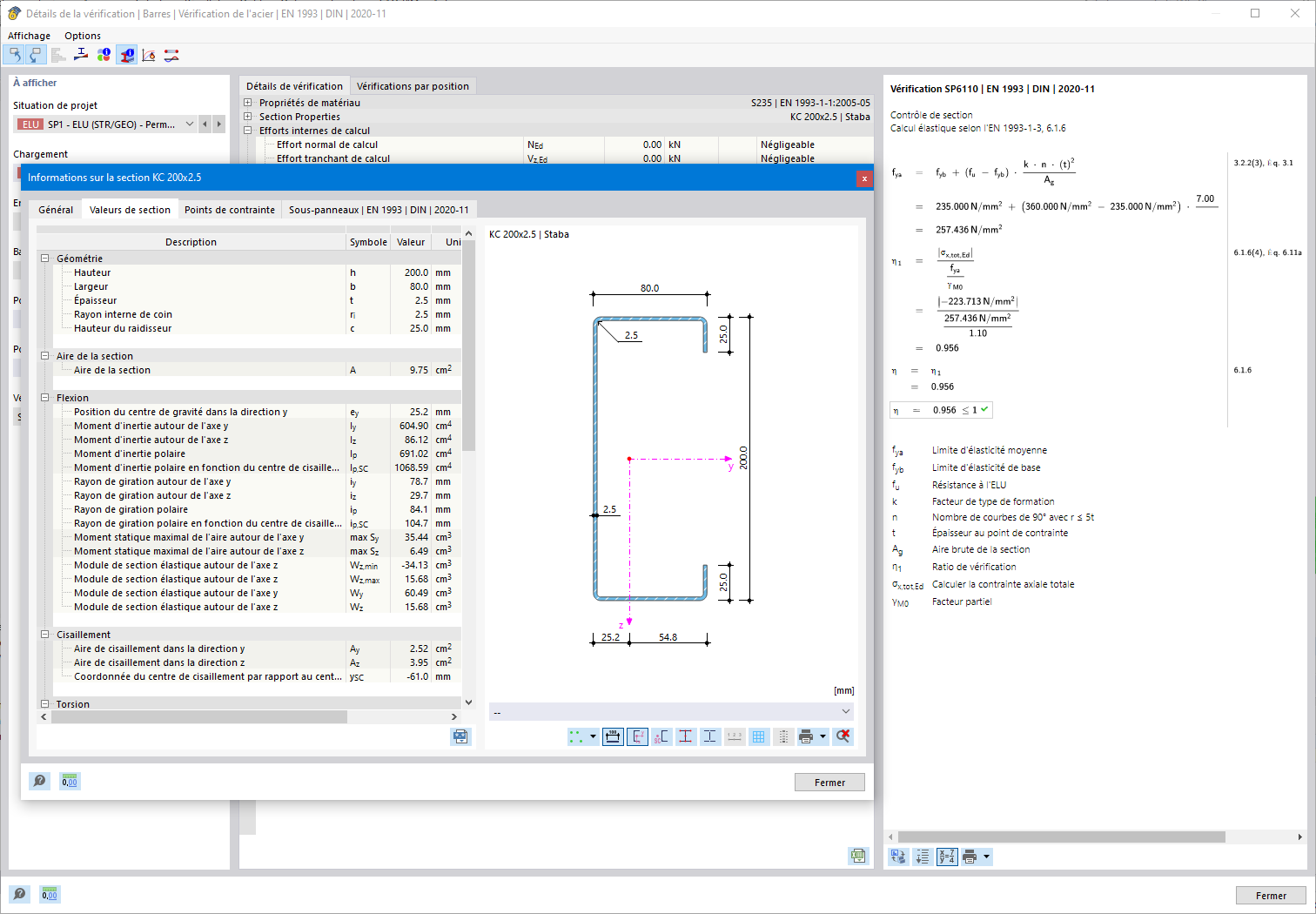 Fonctionnalité 002552 | Vérifications de section pour les barres en acier formé a froid selon l’EN 1993-1-3 avec consideration de l’instabilité de forme