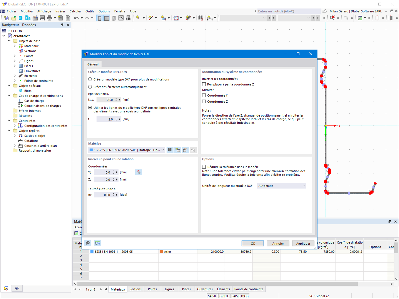 Fonctionnalité 002553 | Création d'une section RSECTION à partir d'un fichier DXF