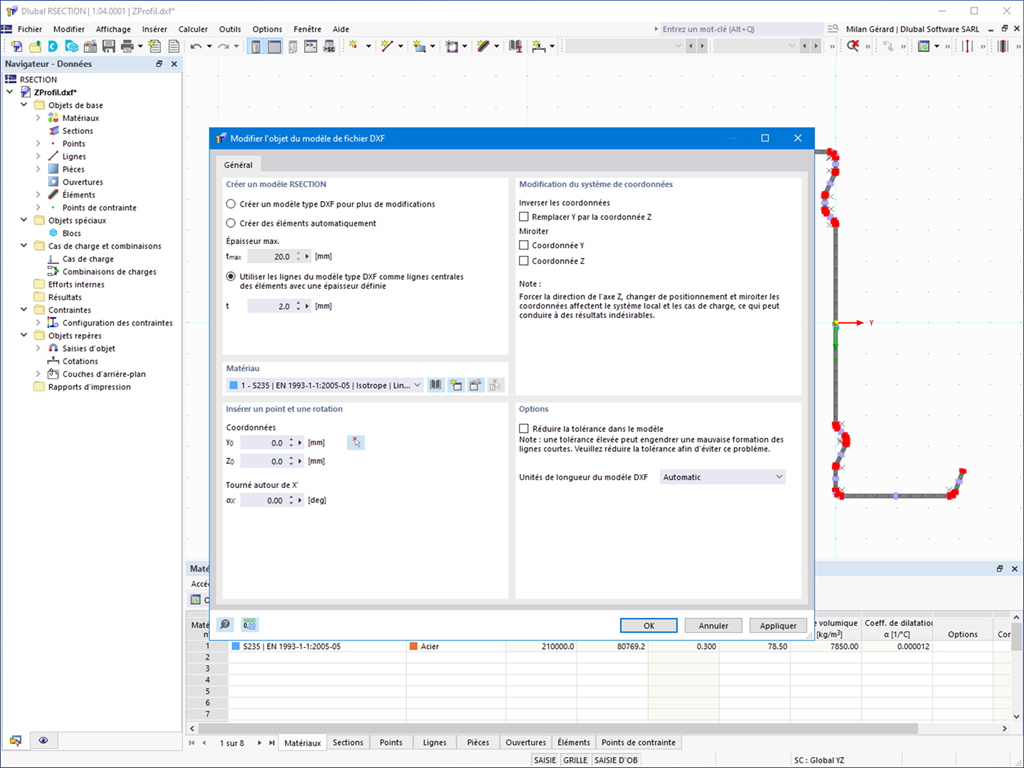 Fonctionnalité 002553 | Création d'une section RSECTION à partir d'un fichier DXF